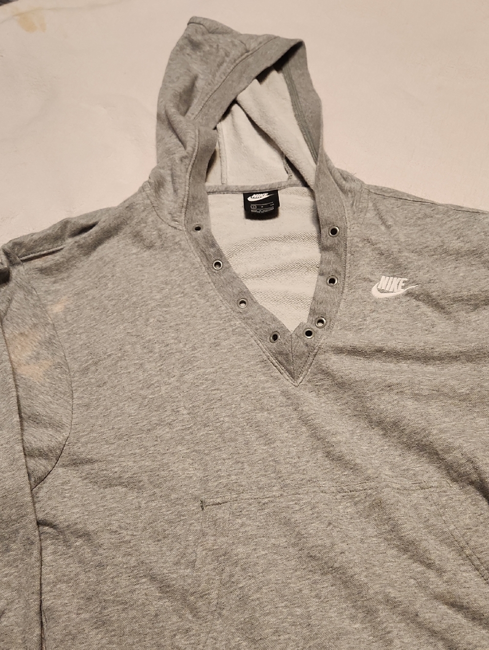 Nike Light Gray Hooded V-Neck Sweatshirt with Grommets